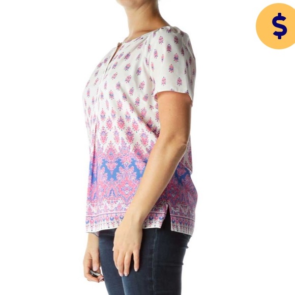 Talbots Pink Blue Floral Tunic Print Blouse size XL - Picture 2 of 12